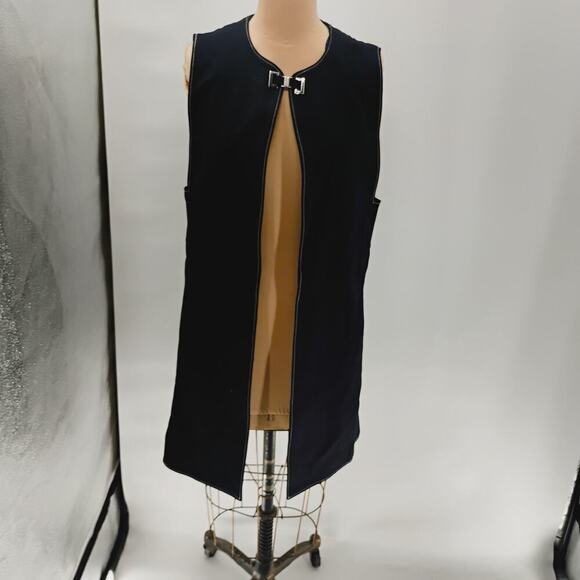 ZARA LONG dark blue vest open clasp contrast stitch long lined vest open front - Picture 5 of 12